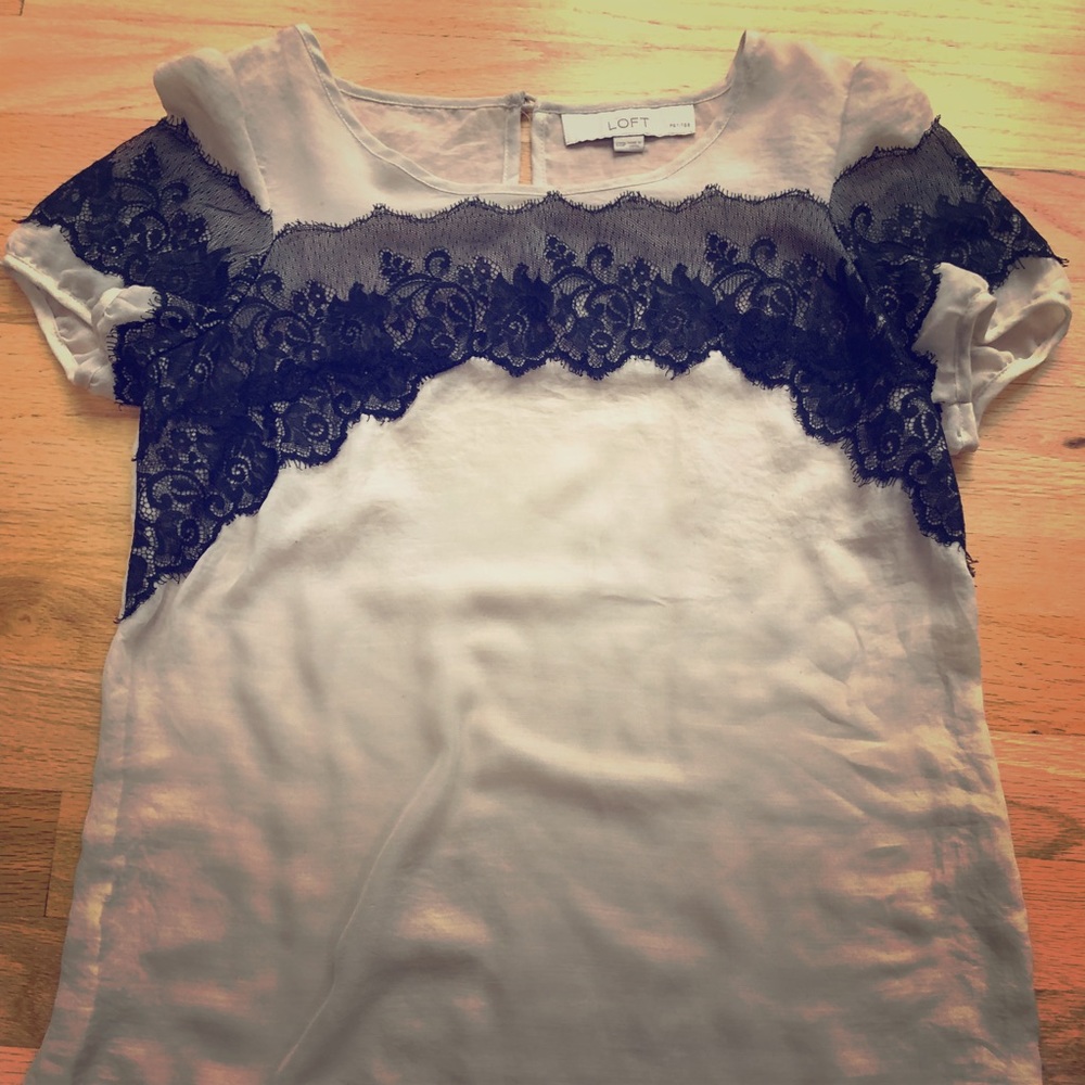 LOFT Short Sleeve Top with Lace Accents